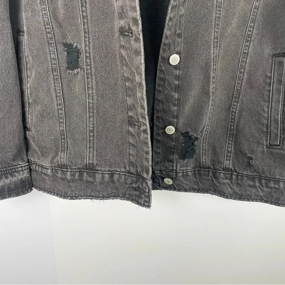 Charcoal Black Denim Jacket Oversized Size Small Distressed Grunge